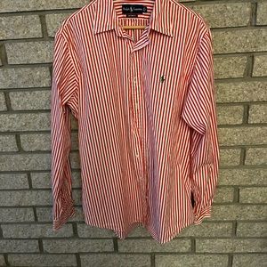 Ralph Lauren button down long sleeve shirt. Is red and white stripes size XLG